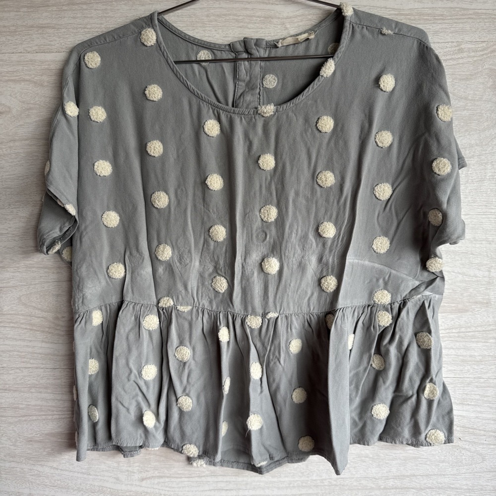 altar'd state Babydoll Top With Pom Pom Polka Dots Sz Large